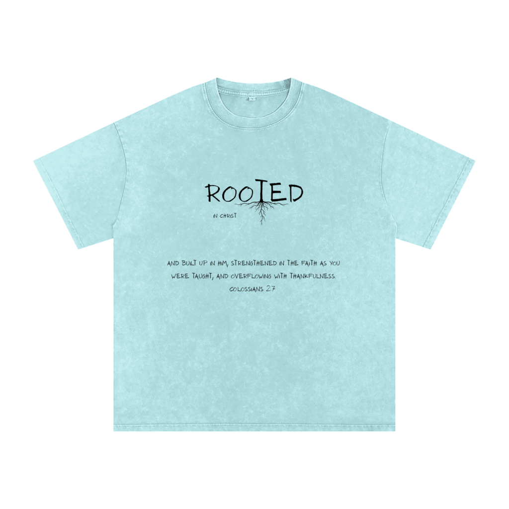 Rooted In Christ Tee – Colossians 2:7   (Snow Washed Oversized Cotton )