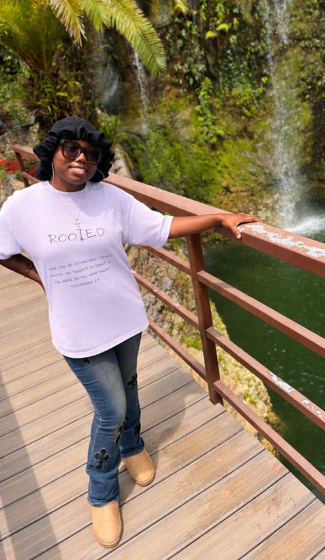 Rooted In Christ Tee – Colossians 2:7   (Snow Washed Oversized Cotton )