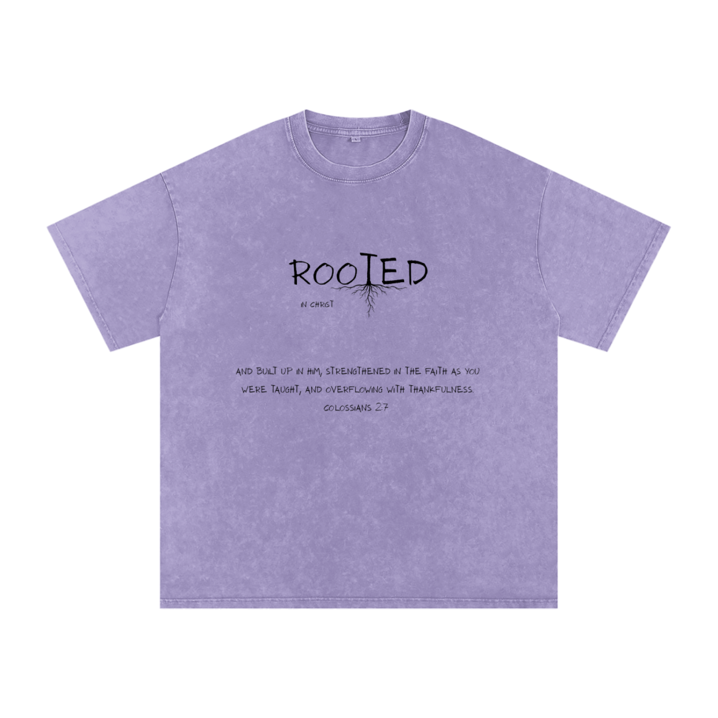 Rooted In Christ Tee – Colossians 2:7   (Snow Washed Oversized Cotton )