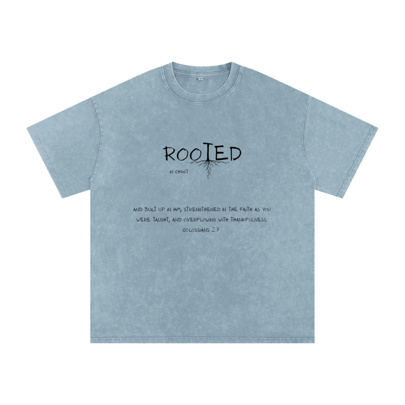 Rooted In Christ Tee – Colossians 2:7   (Snow Washed Oversized Cotton )